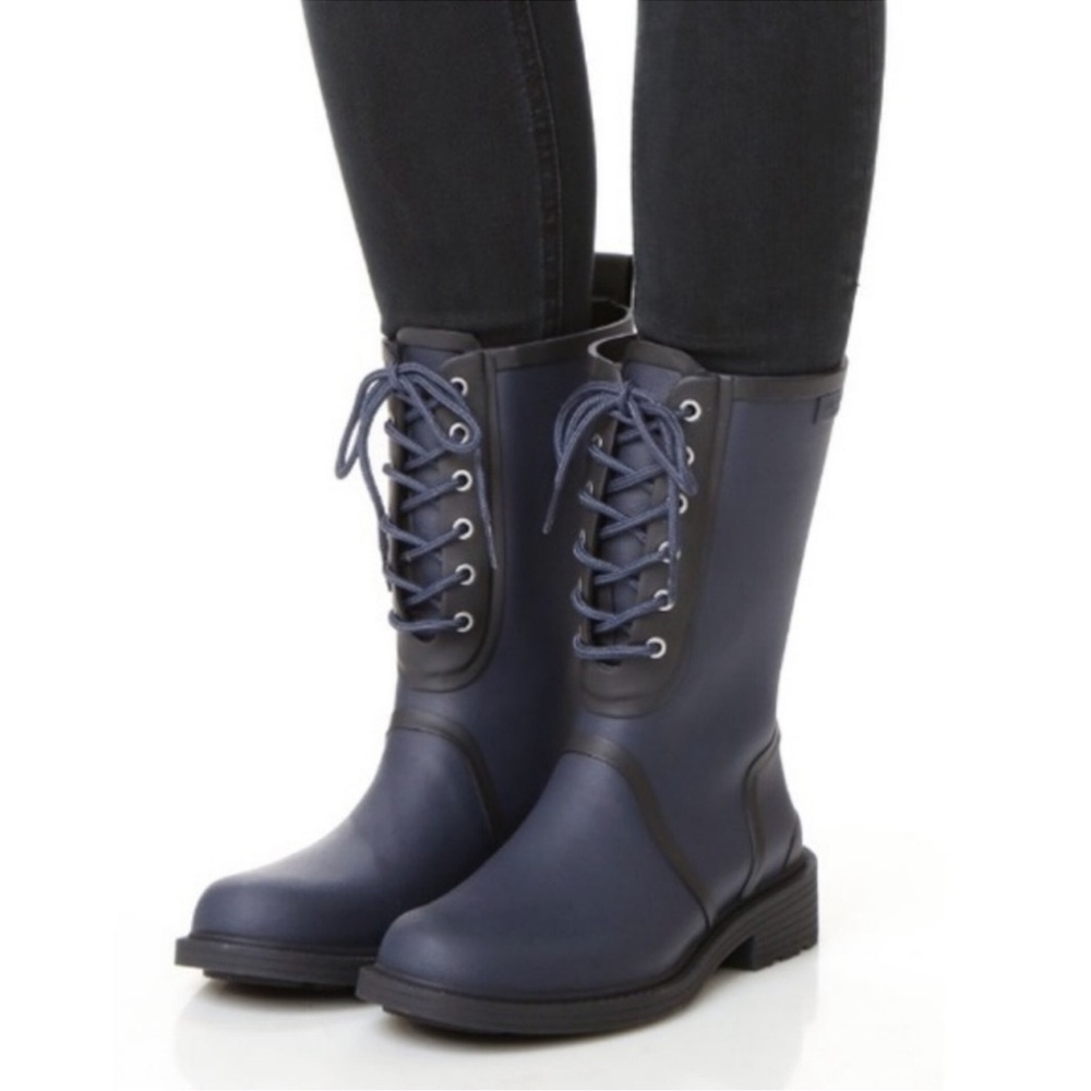 Rag & Bone Navy Ansel Rubber Lace Up Mid Calf Rain Boots Size US 5